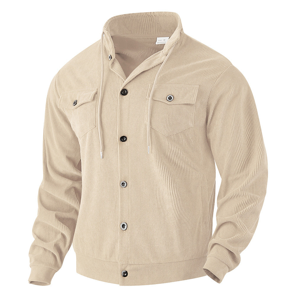Herren nan strukturierte Cord-Workerjacke mit verdeckter Kapuze, Druckknopfverschluss und aufgesetzten Brusttaschen