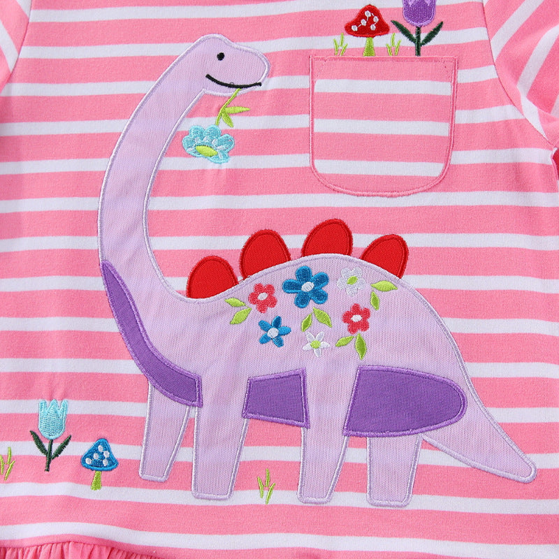 Mädchen Freizeitkleid mit verspieltem Dinosaurier-Motiv und Rüschensaum