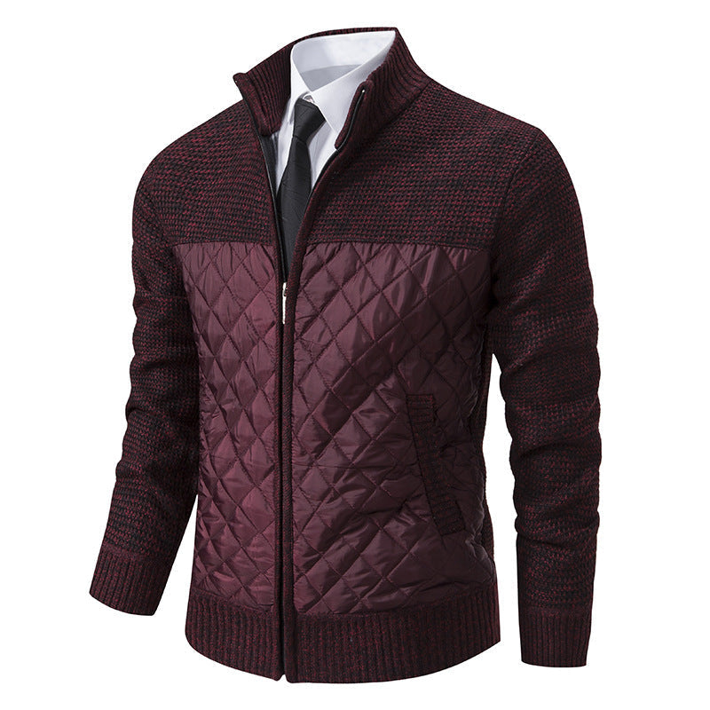 Herren nan gesteppte Hybrid-Strickjacke mit diamantsteppung, Stehkragen, isolierendem Thermofutter und Reißverschluss