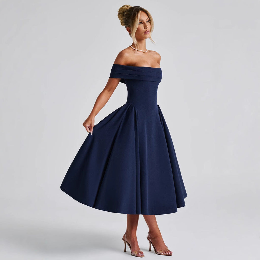 Damen Cocktailkleid mit schulterfreiem Design und voluminösem Rock Selmira