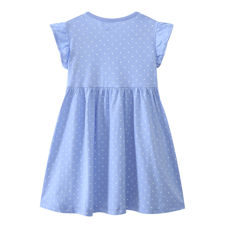 Mädchen Kurzarm Kleid mit fließendem Schnitt und süßem Hasenmotiv