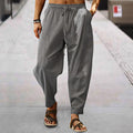 Herren nan entspannte Harem-Loungehose aus Leinenmix mit weitem Bein, elastischem Bund, Kordelzug und seitlichen Eingrifftaschen