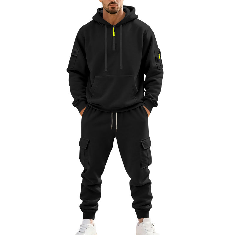 Herren nan technischer Cargo-Jogginganzug mit Halbzip, Kapuze und Mehrfachtaschen