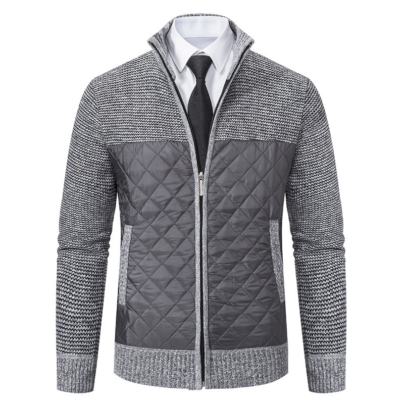 Herren nan gesteppte Hybrid-Strickjacke mit diamantsteppung, Stehkragen, isolierendem Thermofutter und Reißverschluss