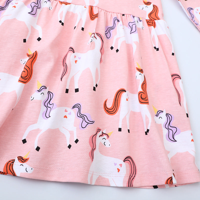 Mädchen Langarmkleid mit fröhlichem Einhorn-Design