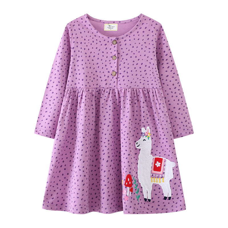 Mädchen Freizeitkleid mit süßer Lama-Applikation