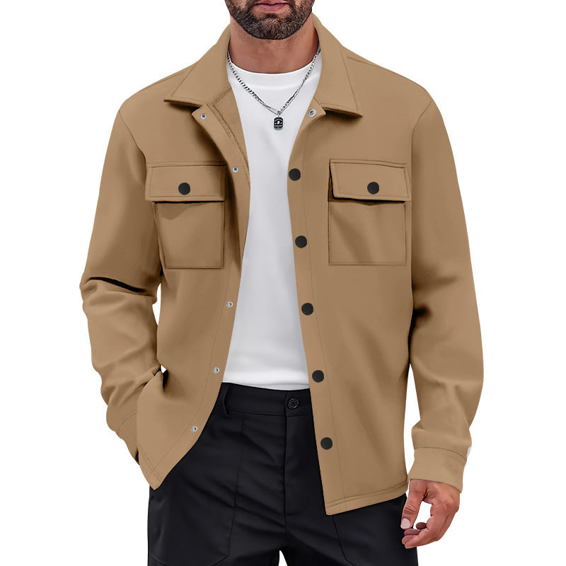 Herren nan Overshirt-Jacke mit Brustklappen, lockerer Passform und durchgehender Knopfleiste