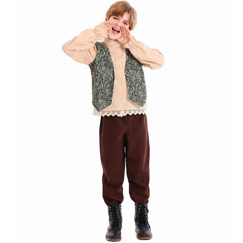 Unisex nan Kinderkostüm Set mit bestickter Paisley-Weste und Rüschenbluse