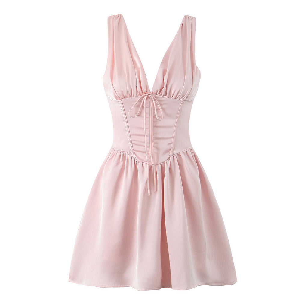 Damen figurbetontes Cocktailkleid mit V-Ausschnitt und Rüschendetails Selmira