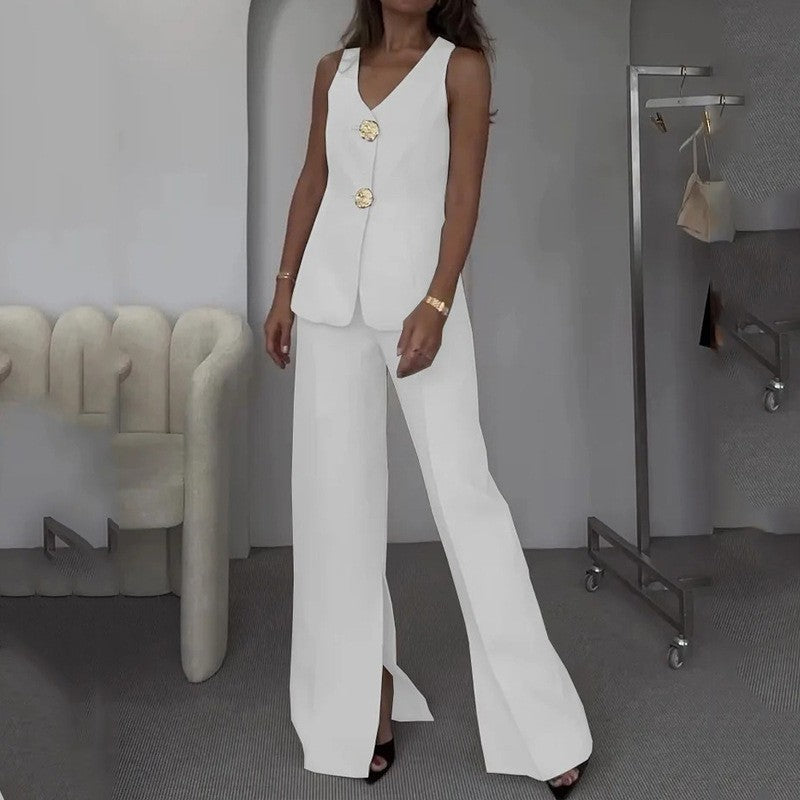 Damen elegantes Hosenanzug-Set mit tailliertem Blazer und weit geschnittenen Hosen Selmira
