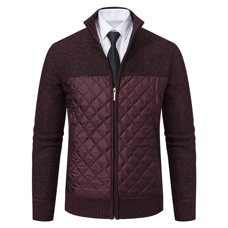 Herren nan gesteppte Hybrid-Strickjacke mit diamantsteppung, Stehkragen, isolierendem Thermofutter und Reißverschluss