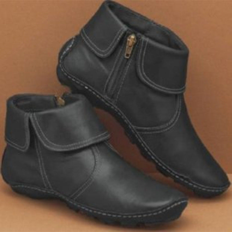 Damen nan knöchelhohe Lederoptik-Stiefelette mit umlegbarer Manschette und seitlichem Reißverschluss