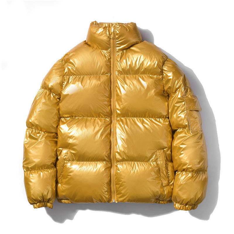 Herren nan glänzende Oversize Daunenoptik Steppjacke mit hohem Stehkragen und elastischen Bündchen