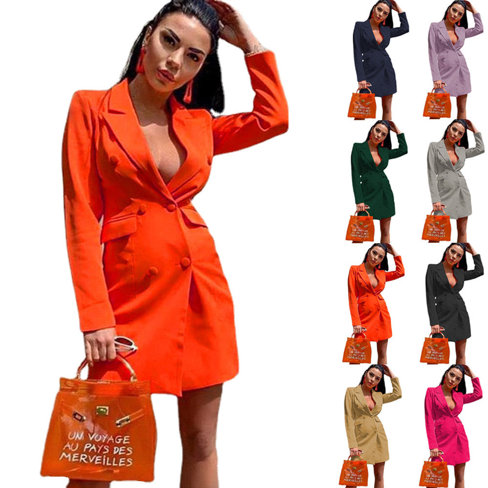 Damen Eleganter Blazer-Kleid mit doppelter Knopfreihe und figurbetontem Schnitt Selmira