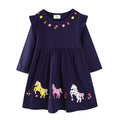 Mädchen Freizeitkleid mit buntem Einhorn-Design und floralen Applikationen