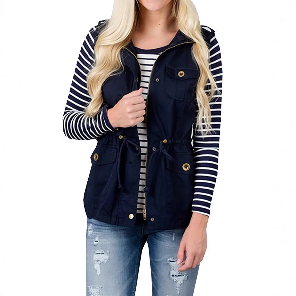Damen nan Utility-Weste mit Tunnelzug, Kapuze und aufgesetzten Taschen