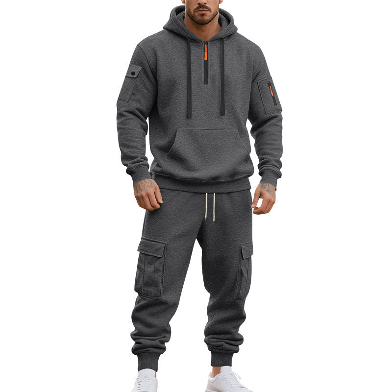 Herren nan technischer Cargo-Jogginganzug mit Halbzip, Kapuze und Mehrfachtaschen