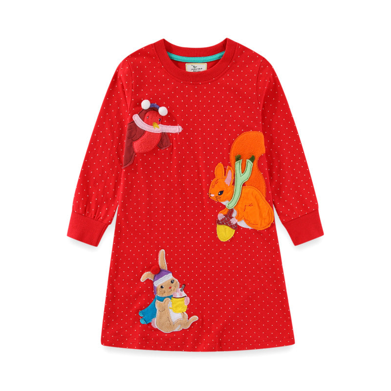 Mädchen Langarmkleid mit bunten Tierapplikationen