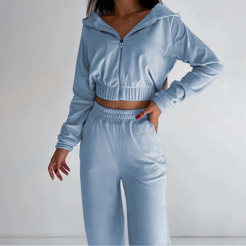 Damen nan kurz geschnittenes Thermo-Fleece-Set mit Halbfront-Reißverschluss und hohem Komfortbund