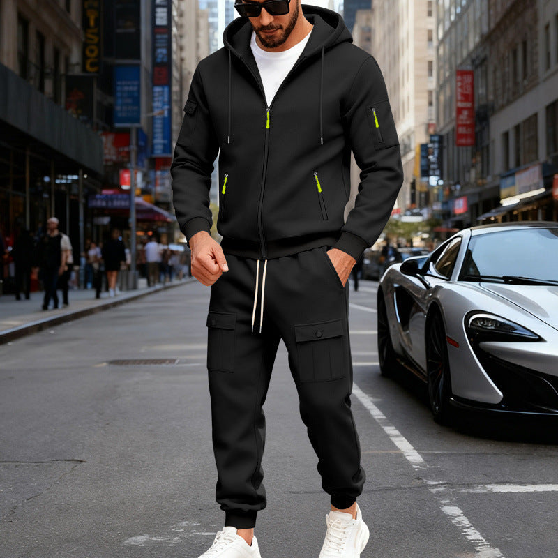 Herren nan sportliches Cargo-Jogging-Set mit Kapuzenjacke, durchgehendem Reißverschluss und funktionalen Mehrzwecktaschen