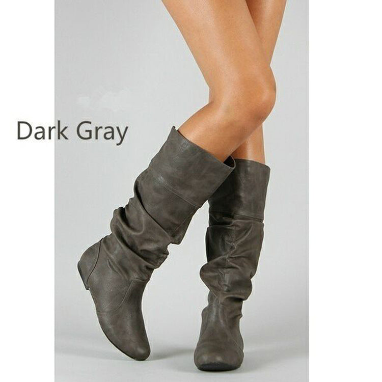 Damen nan lässige Slouch-Stiefel mit weichem Schaft, gerafftem Design und flacher Komfortsohle