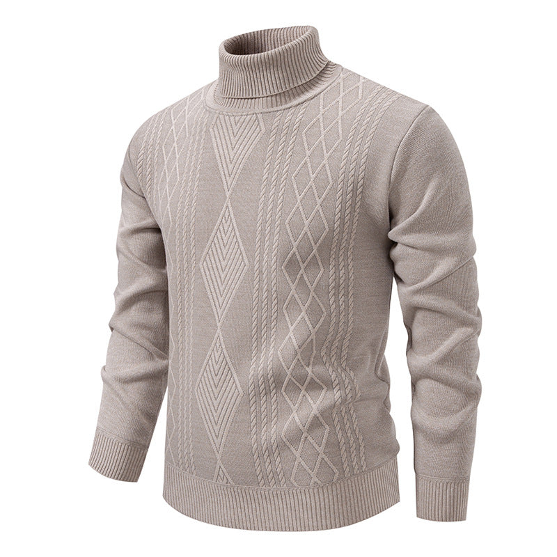 Herren nan Feinstrick-Rollkragenpullover mit strukturierter Zopfmuster-Struktur und körpernahem Schnitt