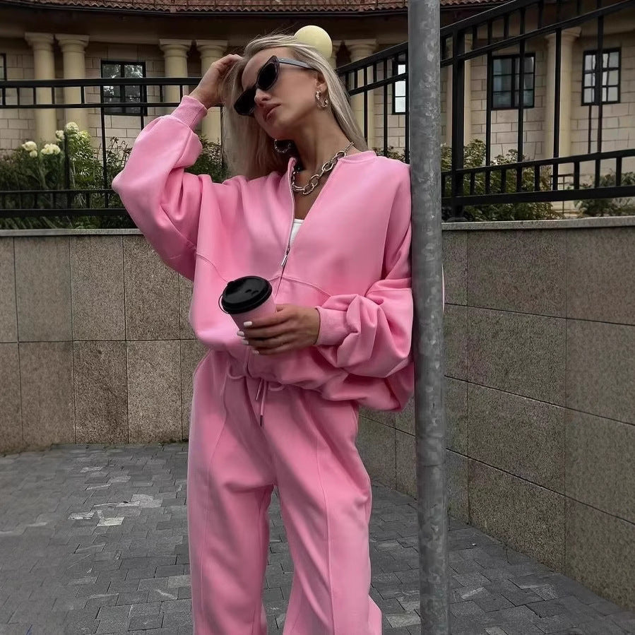 Damen nan cropped Hoodie mit halbem Reißverschluss und Highwaist Jogginghose