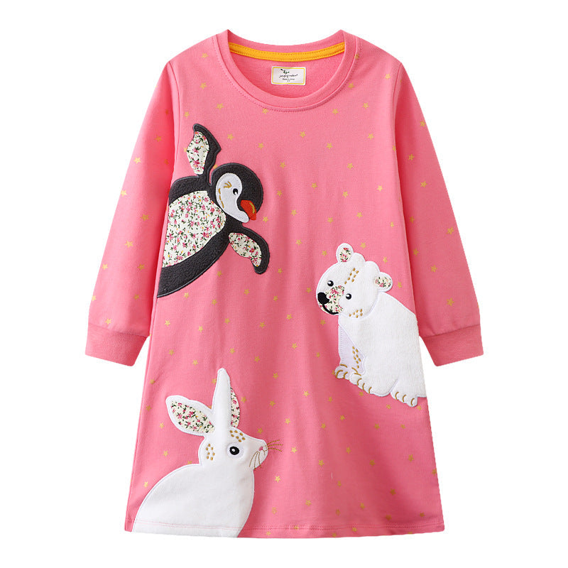 Mädchen Langarmkleid mit niedlichem Tiermotiv