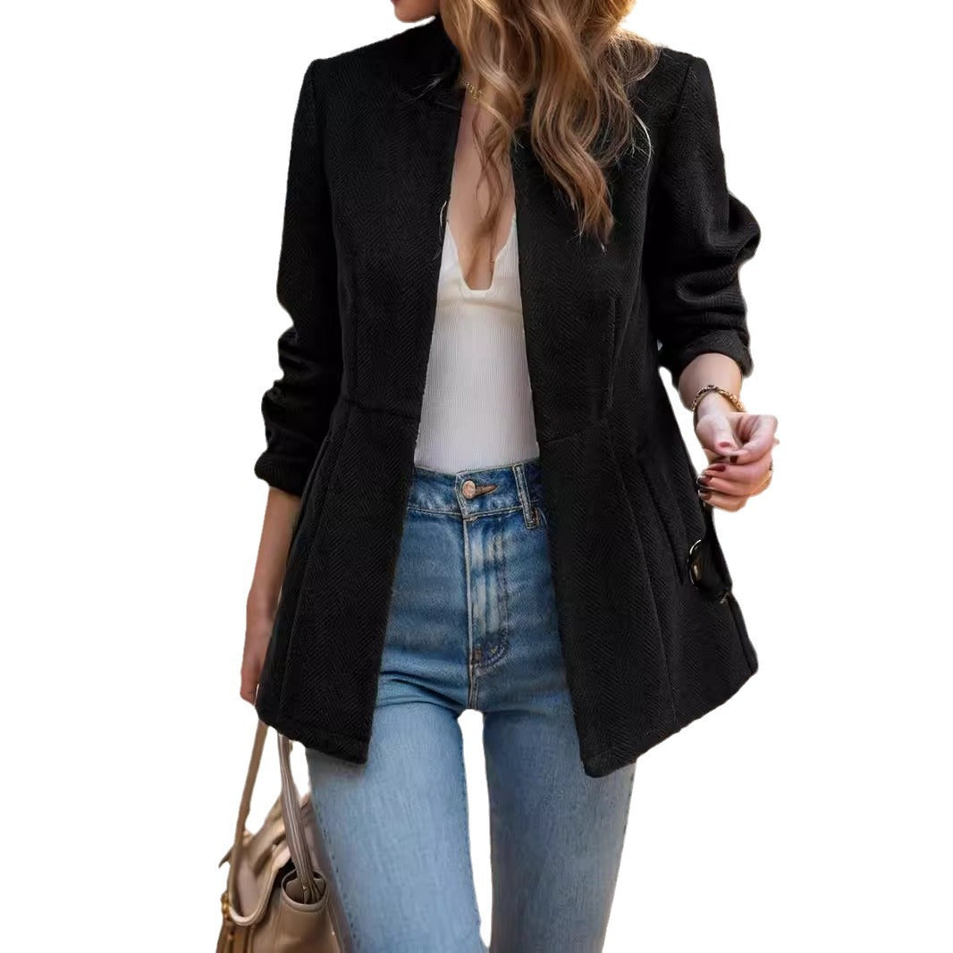 Damen eleganter Blazer im Fischgrätmuster mit taillierter Silhouette Selmira