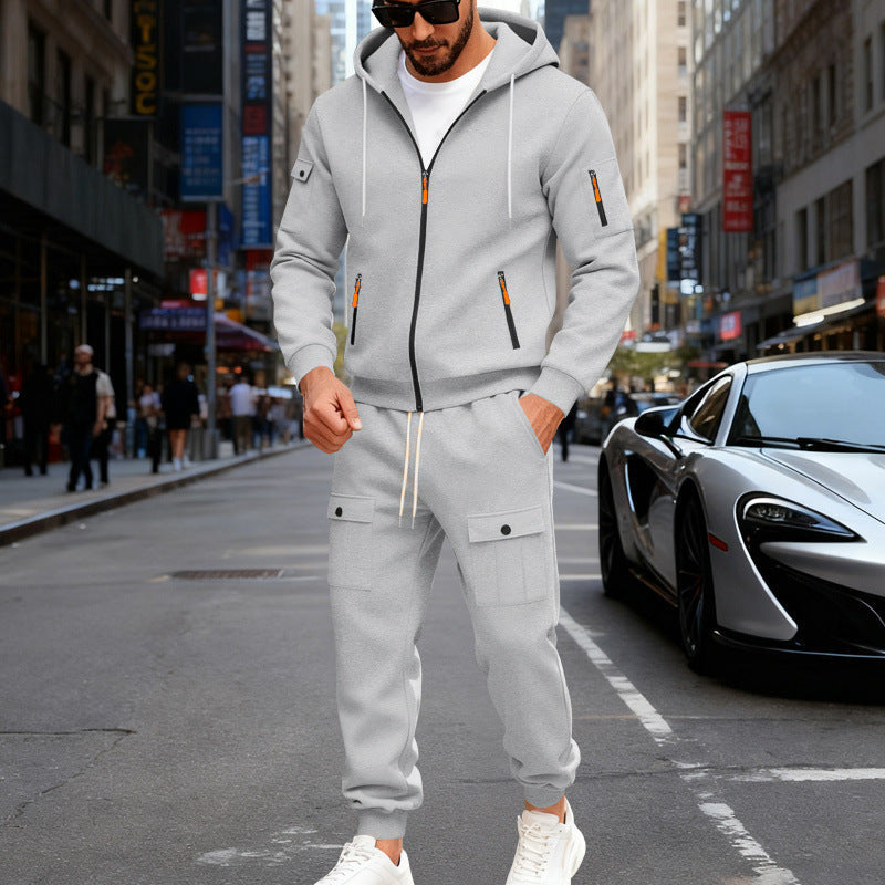 Herren nan sportliches Cargo-Jogging-Set mit Kapuzenjacke, durchgehendem Reißverschluss und funktionalen Mehrzwecktaschen