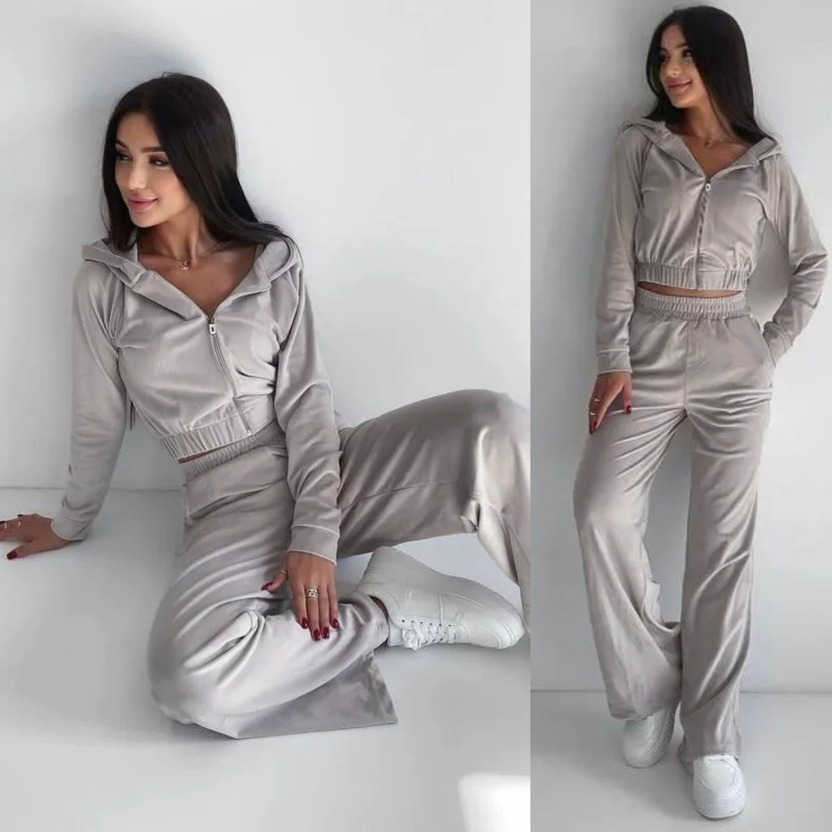 Damen nan kurz geschnittenes Thermo-Fleece-Set mit Halbfront-Reißverschluss und hohem Komfortbund