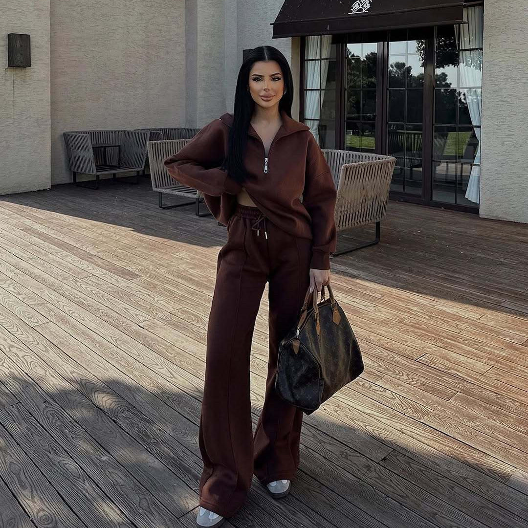 Damen nan Oversize Sweatshirt mit Halbzip und weiten Jogginghose Set