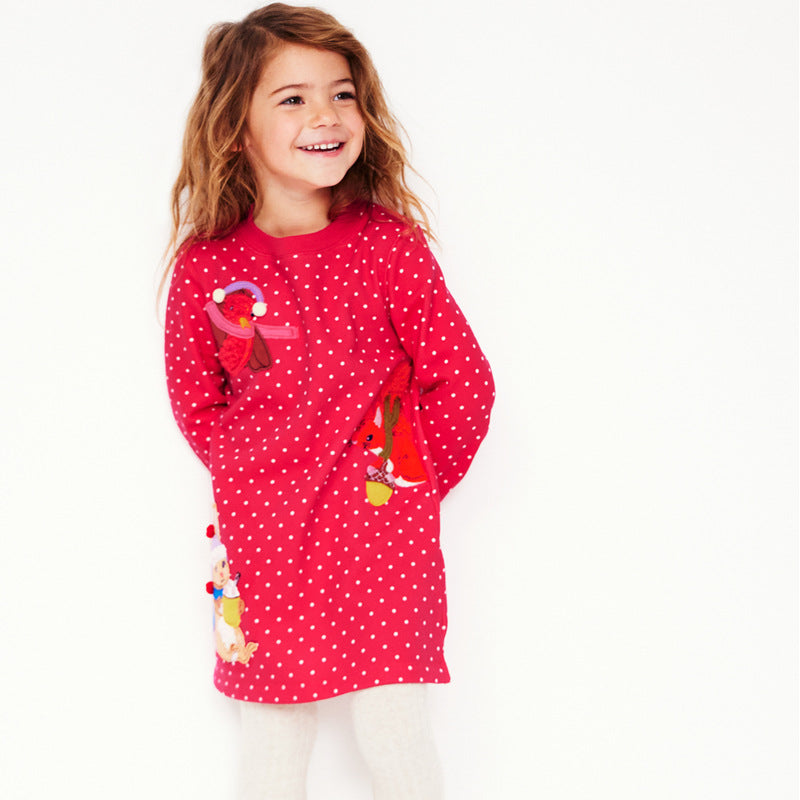 Mädchen Langarmkleid mit bunten Tierapplikationen