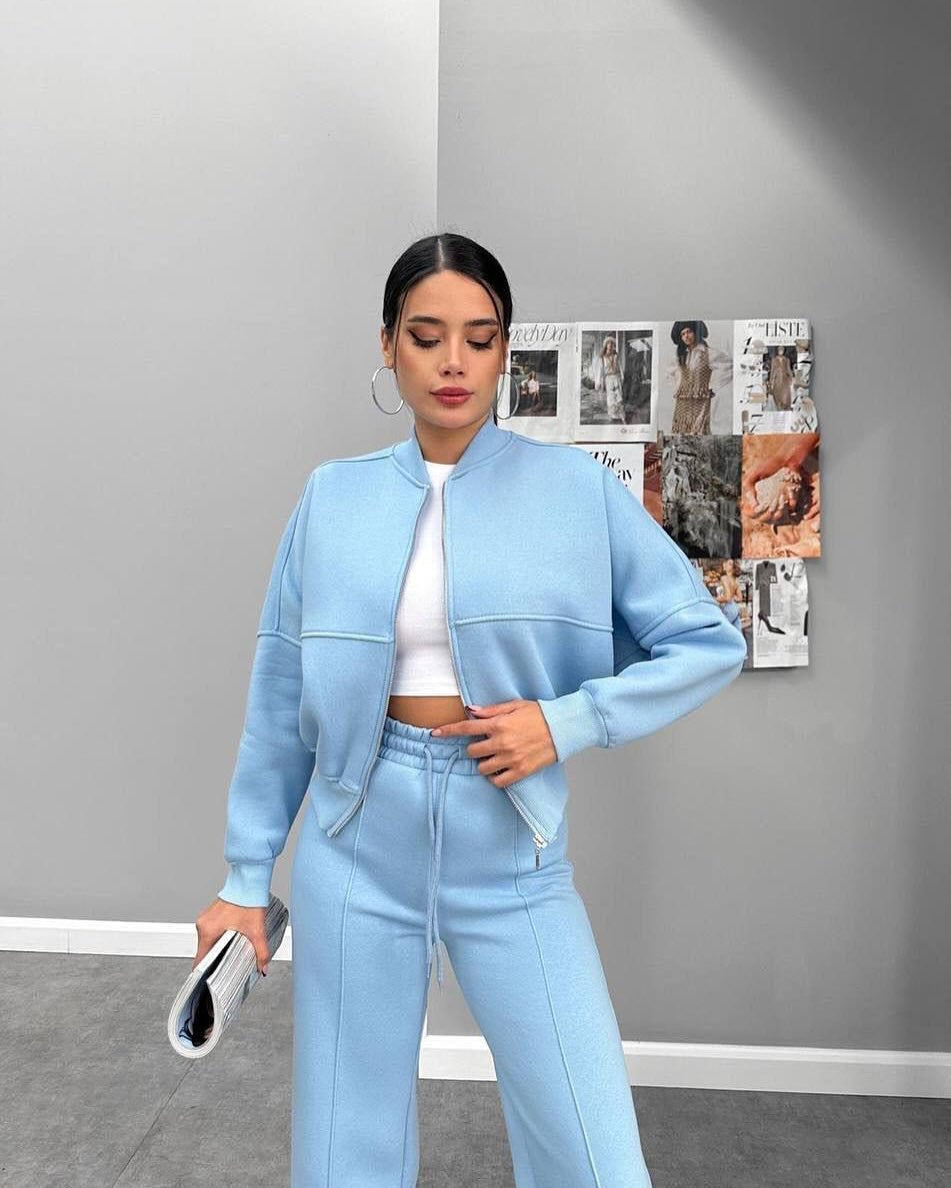 Damen nan Oversize Reißverschlussjacke mit weiter High-Waist Loungehose Set