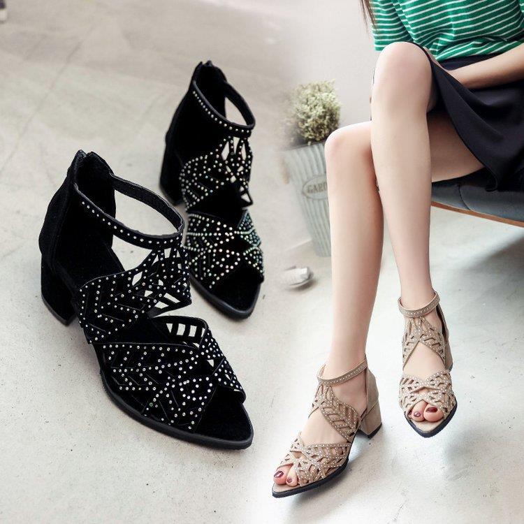 Damen Glamouröse Strass-Sandalen mit Blockabsatz Selmira