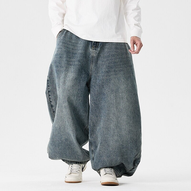Herren nan extraweite Baggy-Jeans mit tiefem Schritt, relaxed Low-Crotch Schnitt und weitem Saum