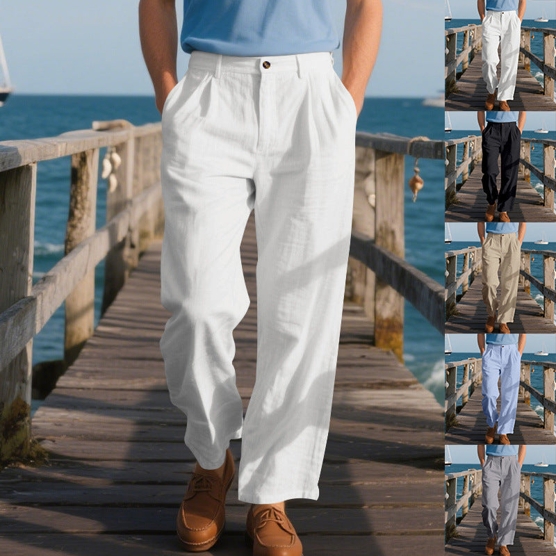 Herren nan elegante Leinenhose mit weitem Bein und Bundfalten