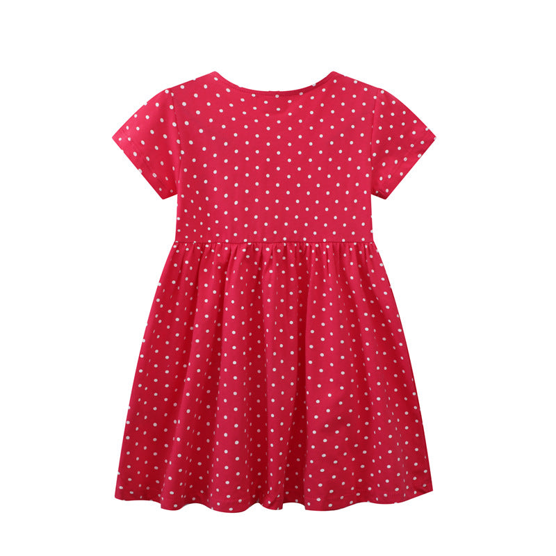 Mädchen Kleid mit niedlicher Pferdemotiv und Punkten