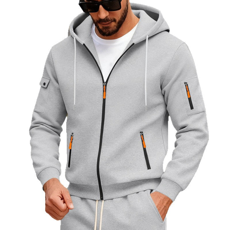 Herren nan Kapuzen-Sweatjacke mit durchgehendem Reißverschluss, mehreren Reißverschlusstaschen und Ärmel-Pocket