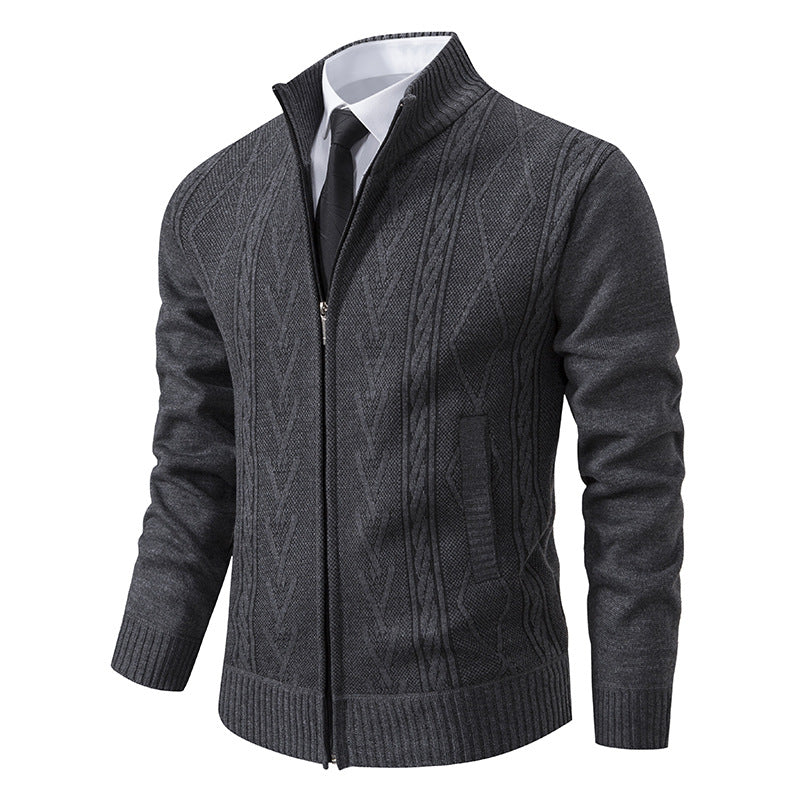 Herren nan gehobene Strickjacke mit erhabenem Zopfmuster und durchgehendem Reißverschluss