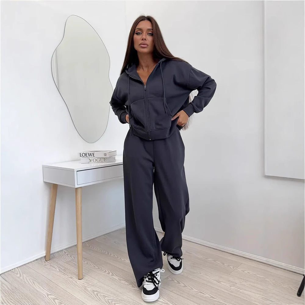 Damen nan weite Highwaist-Loungehose aus Sweatstoff mit Kordelzug und Eingrifftaschen