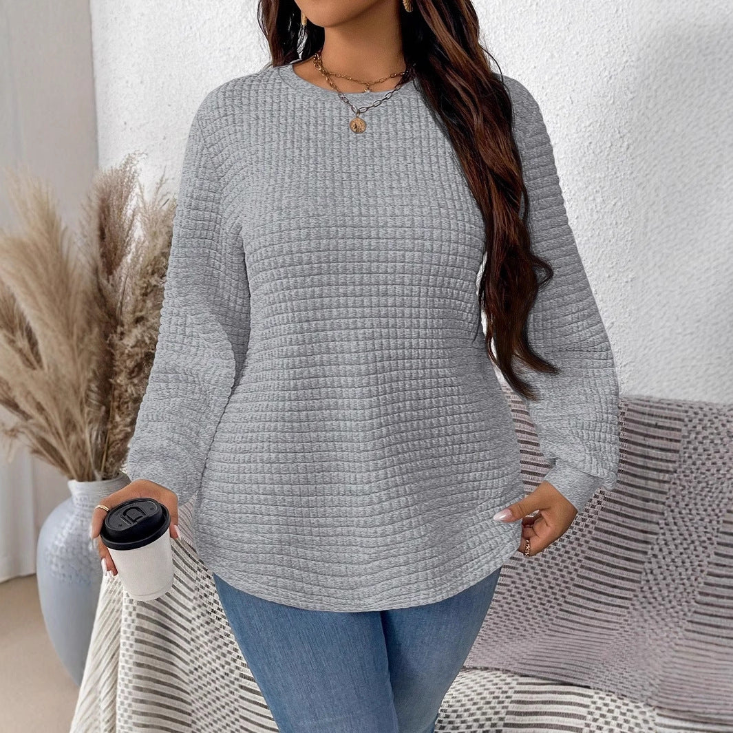 Damen nan Waffelstrick Longsleeve mit Rundhalsausschnitt, leicht A-Linien-Schnitt und gerippten Bündchen
