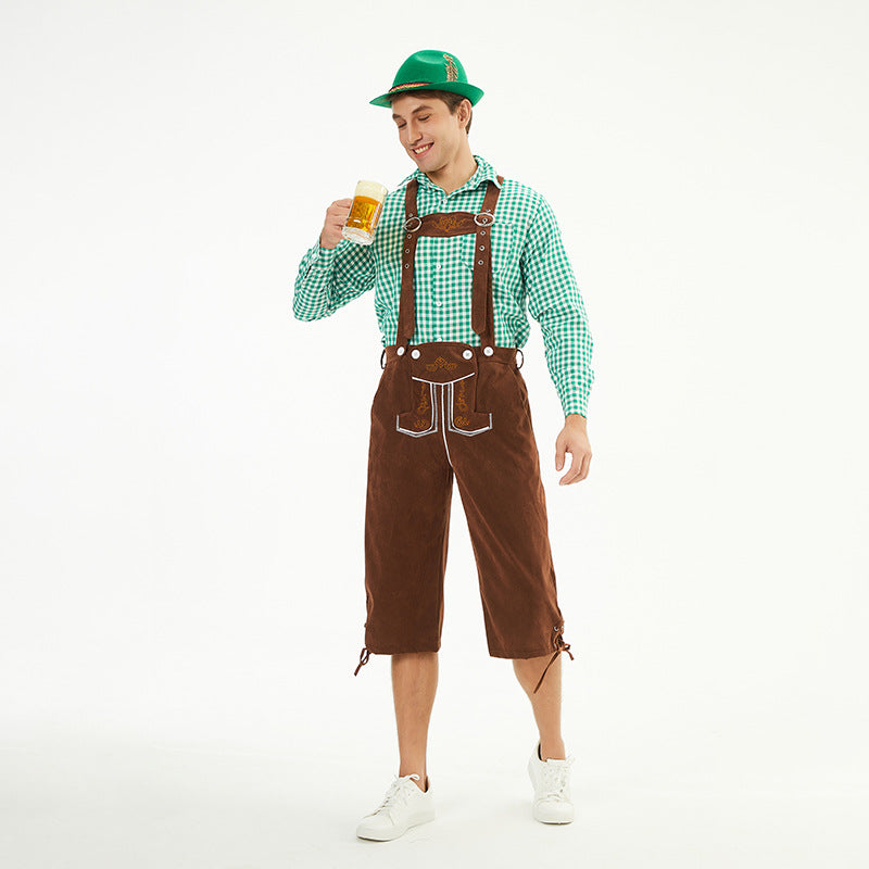 Herren nan knielange Trachten-Latzhose mit verstellbaren Trägern und dekorativer Stickerei