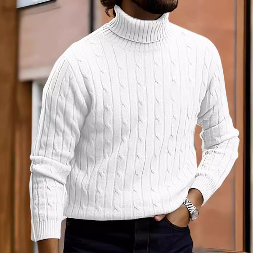 Herren nan gerippter Rollkragenpullover mit Zopfmuster und körpernaher Slim-Fit-Silhouette