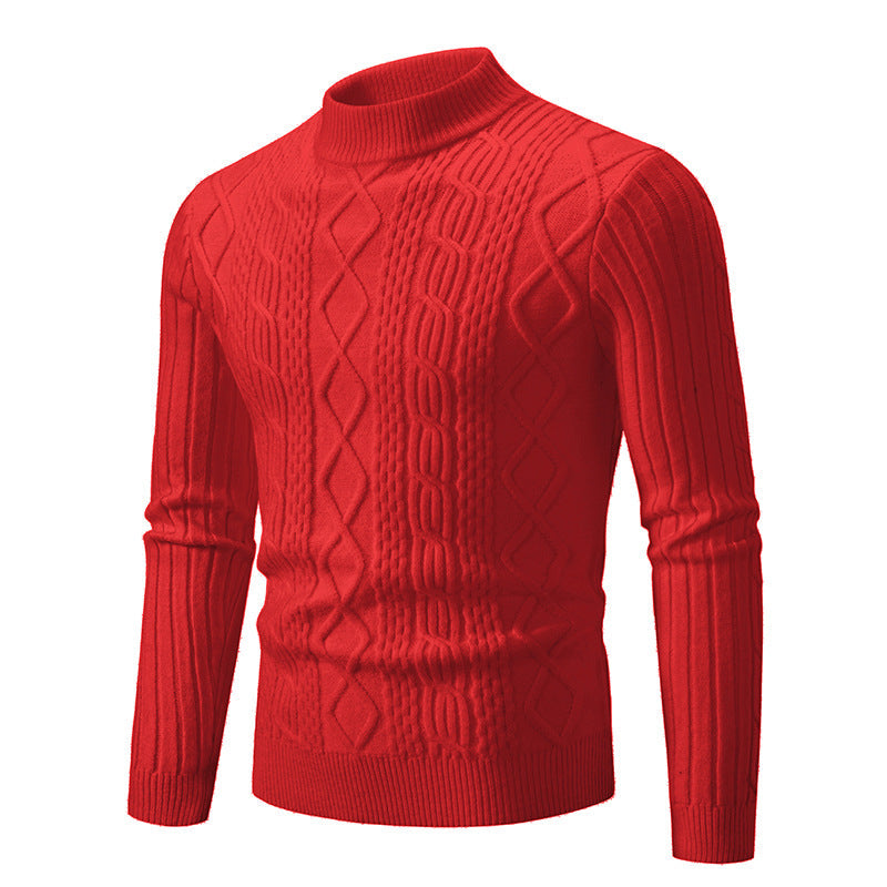 Herren nan gerippter Zopfmuster-Rollkragenpullover Slim Fit