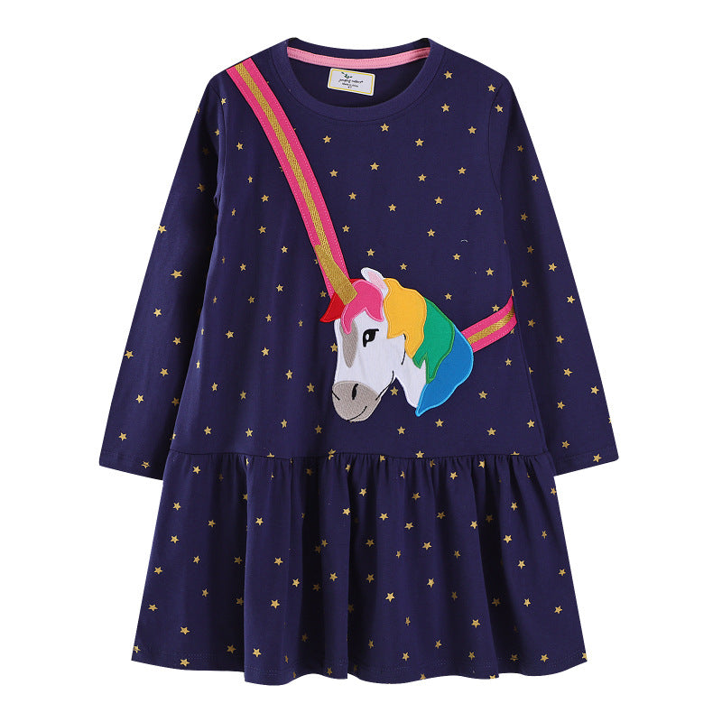 Mädchen Langarmkleid mit zauberhaftem Einhorn-Applikationsdesign