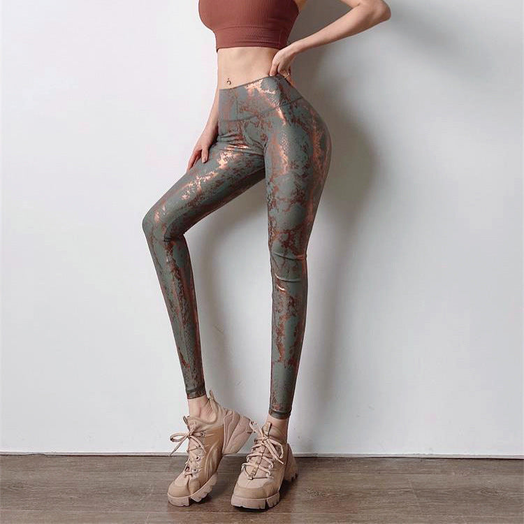 Damen nan hoch taillierte Sportleggings mit formender Kompression und strukturierter Schlangenprägung