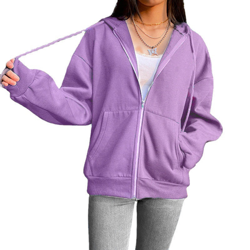 Damen nan legerer Kapuzen-Zipper mit Oversize-Passform, Kängurutaschen und durchgehendem Reißverschluss