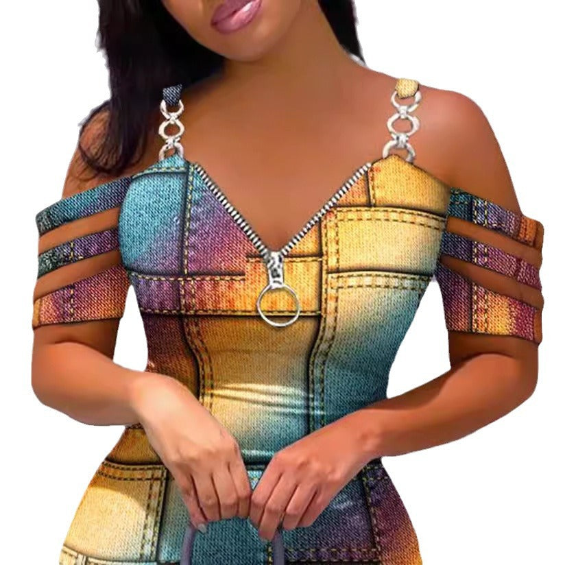 Damen Figurbetontes Kleid mit seitlichem Reißverschluss und modernen Trägerdetails Selmira