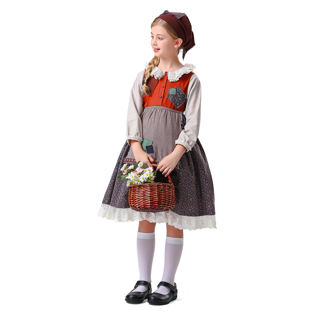 Damen nan vintageinspiriertes Rüschenkleid mit abnehmbarer Schürze und Spitzenbesatz